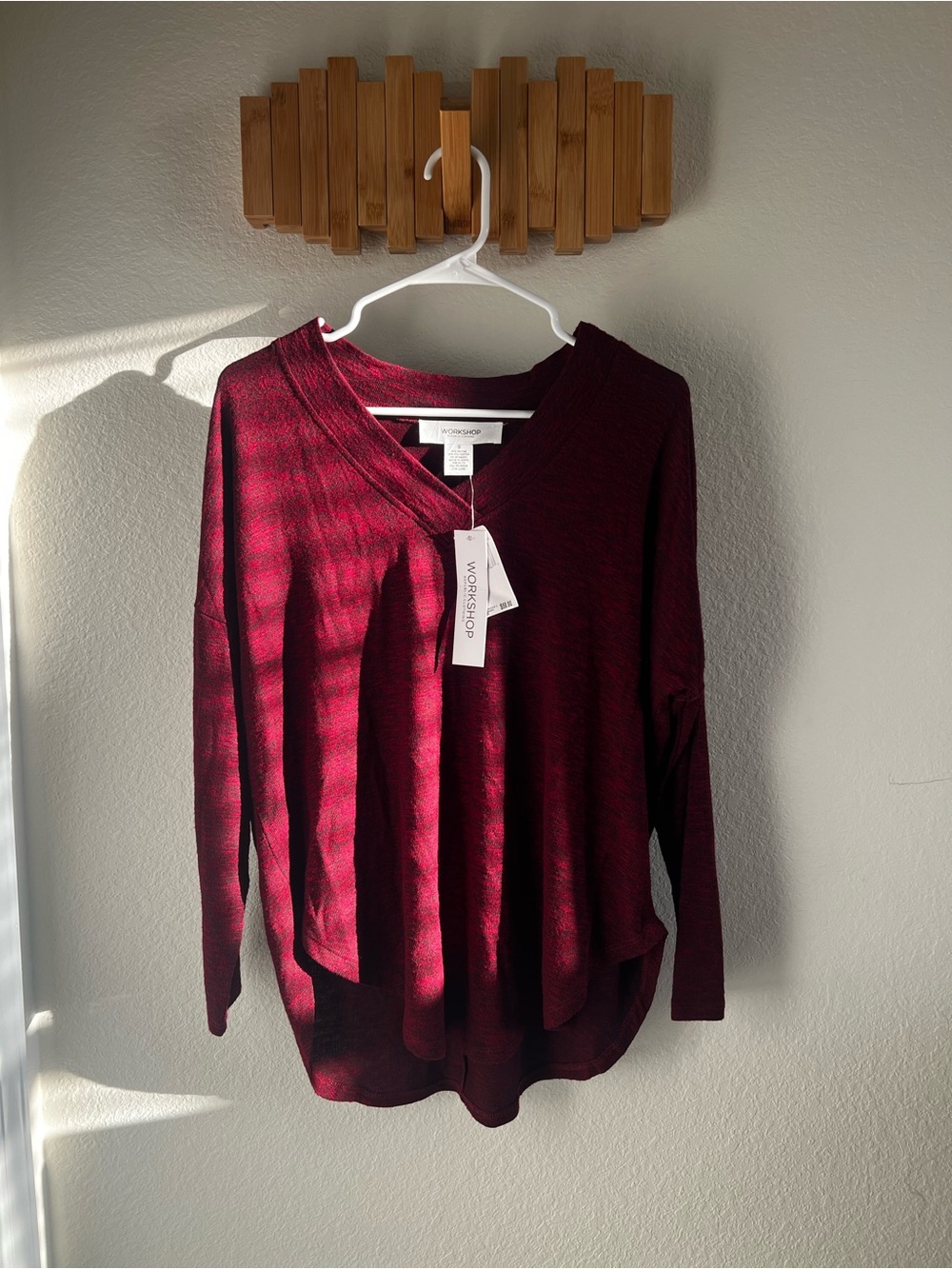 Workshop Republic Clothing Women's Wine V-Neck Long Sleeve Top